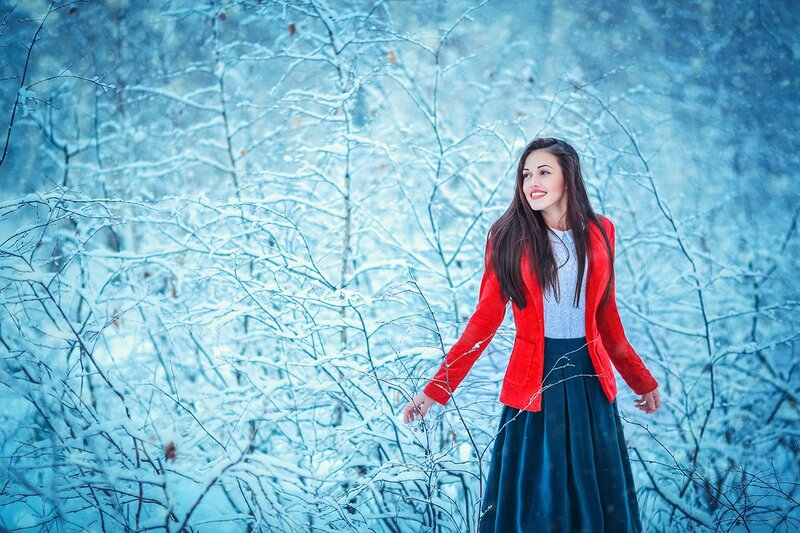 Woman in Red Jacket — Serene, Winter