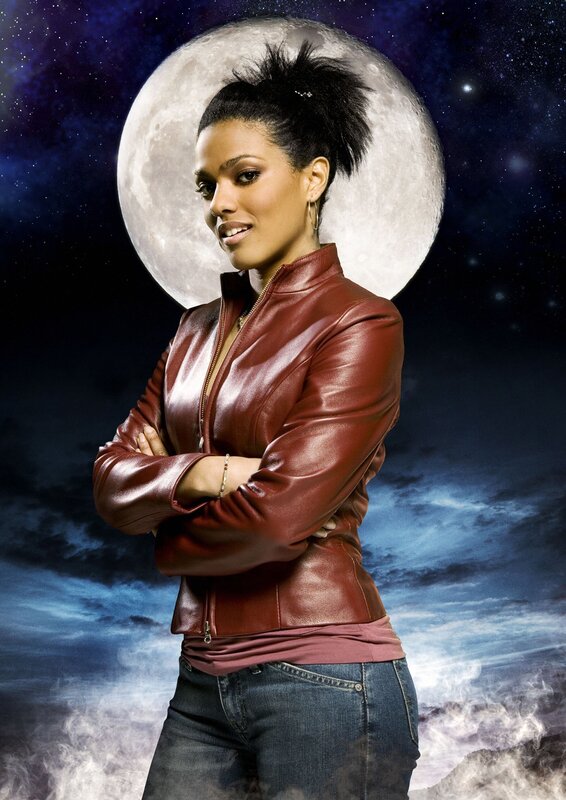 woman in red jacket with moon