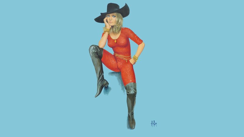 woman in red jumpsuit and cowboy hat