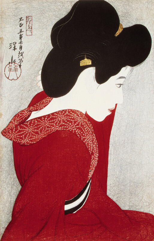 Woman in red kimono