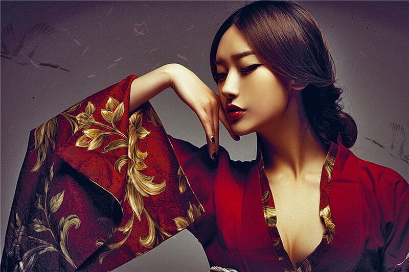 woman in red kimono