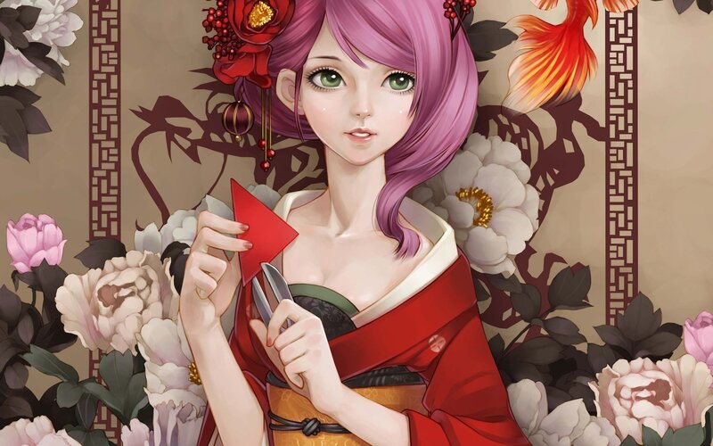Woman in Red Kimono — Calm