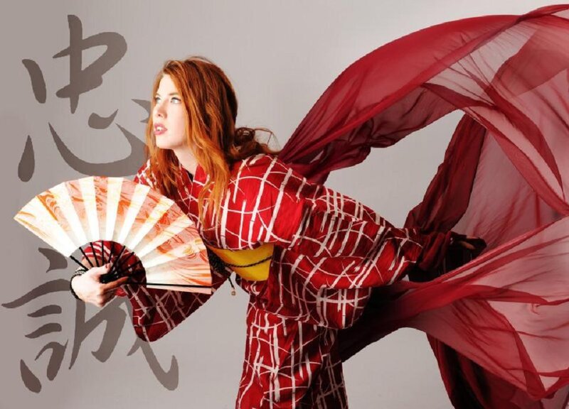 Woman in Red Kimono — Dramatic, Photograph