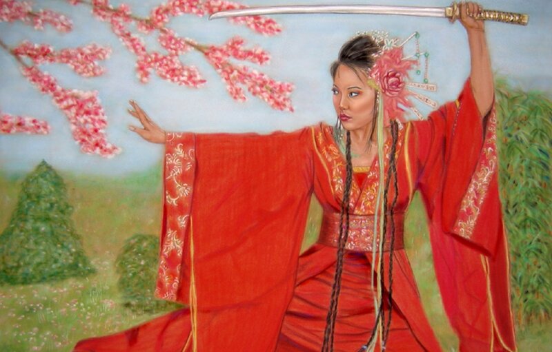 Woman in Red Kimono — Dramatic, Spring, Painting
