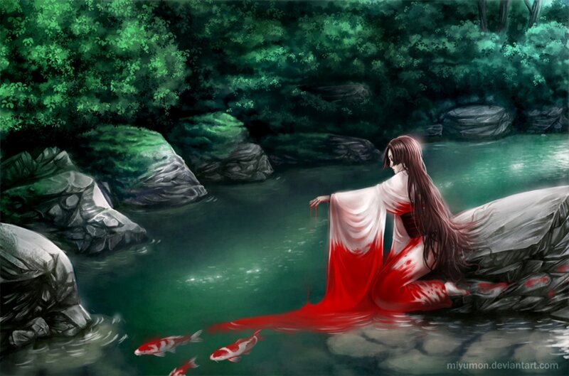 Woman in Red Kimono — Green