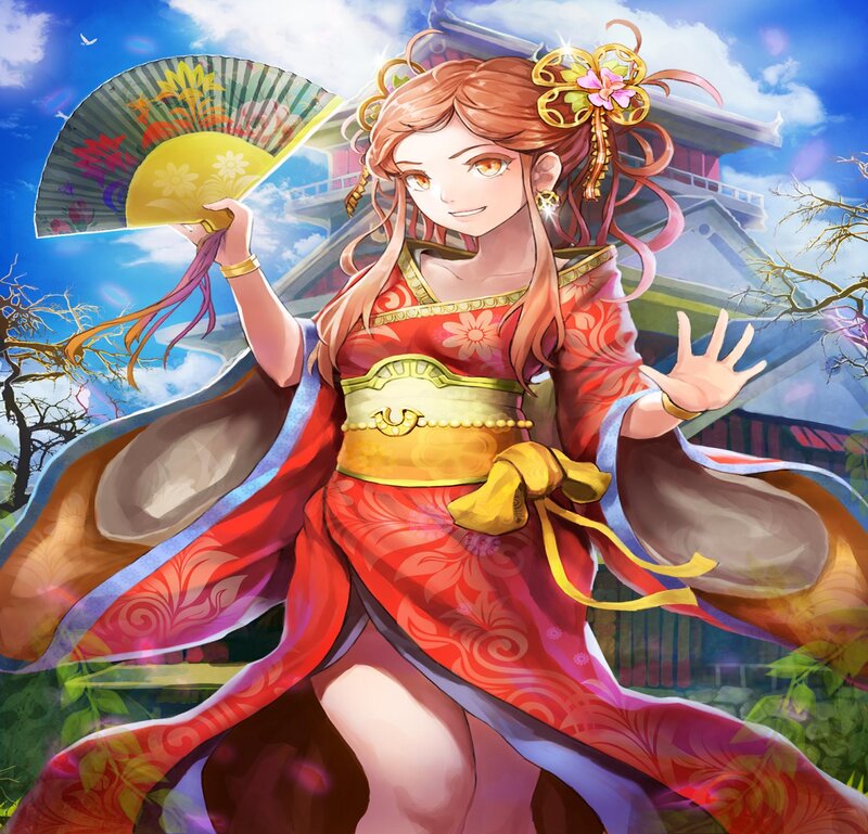 Woman in Red Kimono — Serene, Afternoon, Anime