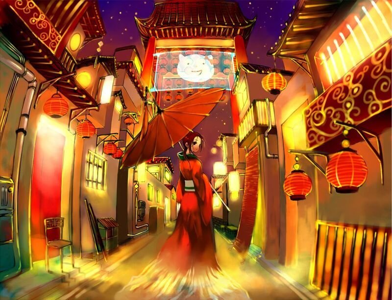 Woman in Red Kimono — Serene