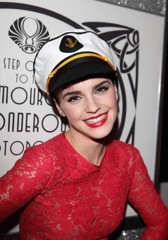 woman in red lace and sailor hat