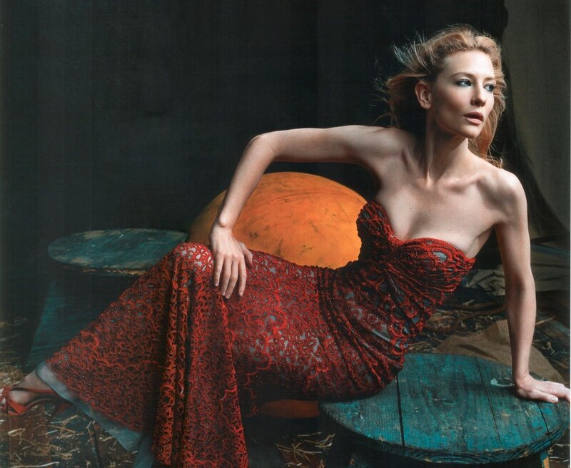 Woman in red lace dress