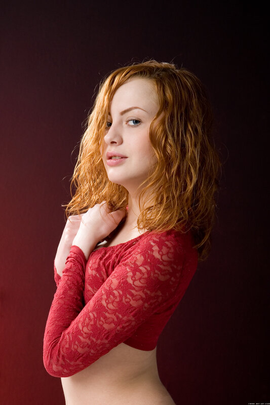 woman in red lace top