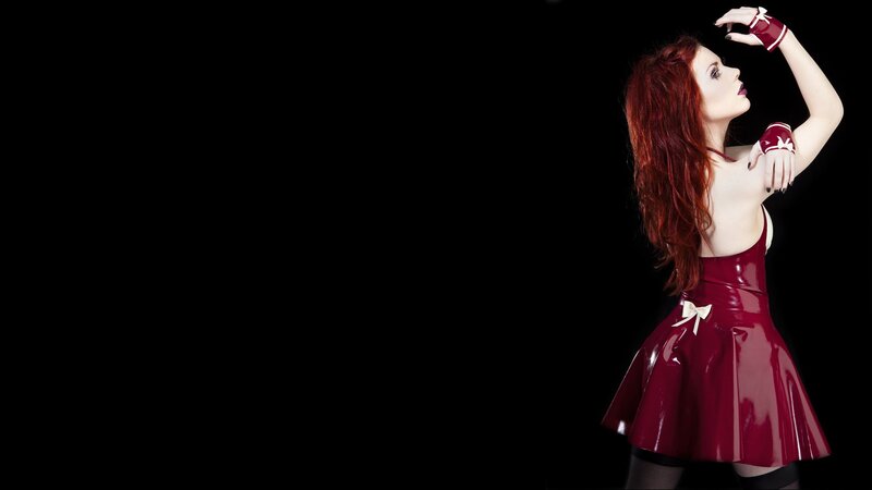 woman in red latex dress