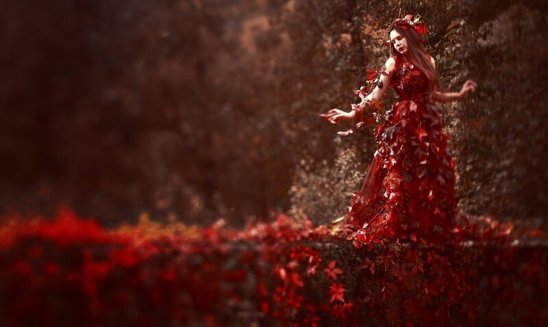 Woman in Red Leaf Dress