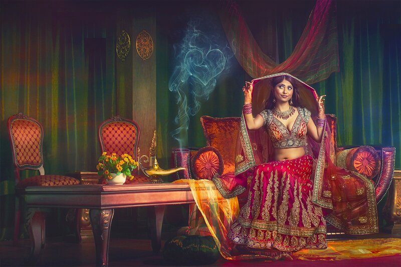 Woman in Red Lehenga — Dramatic