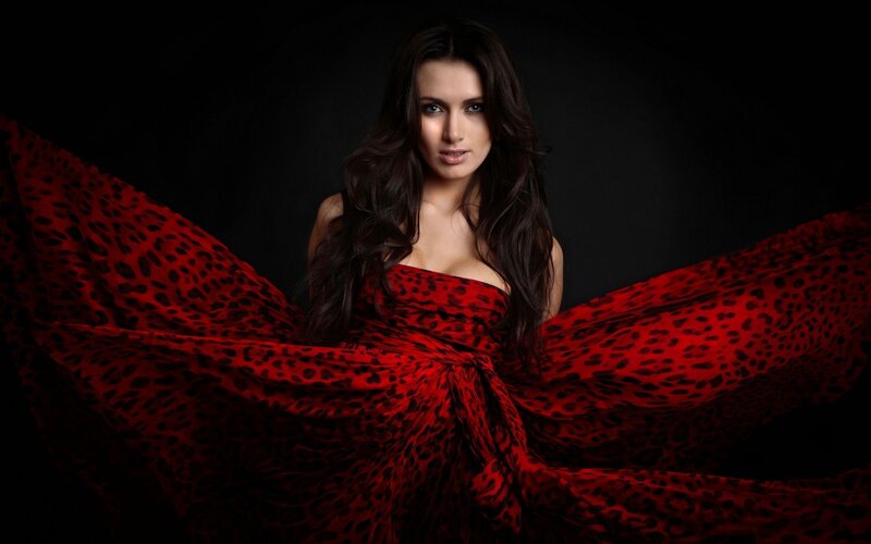 woman in red leopard dress