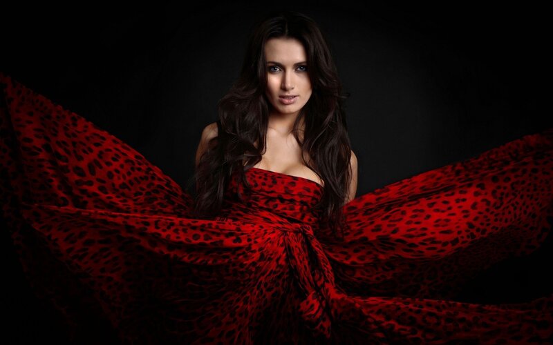 woman in red leopard dress