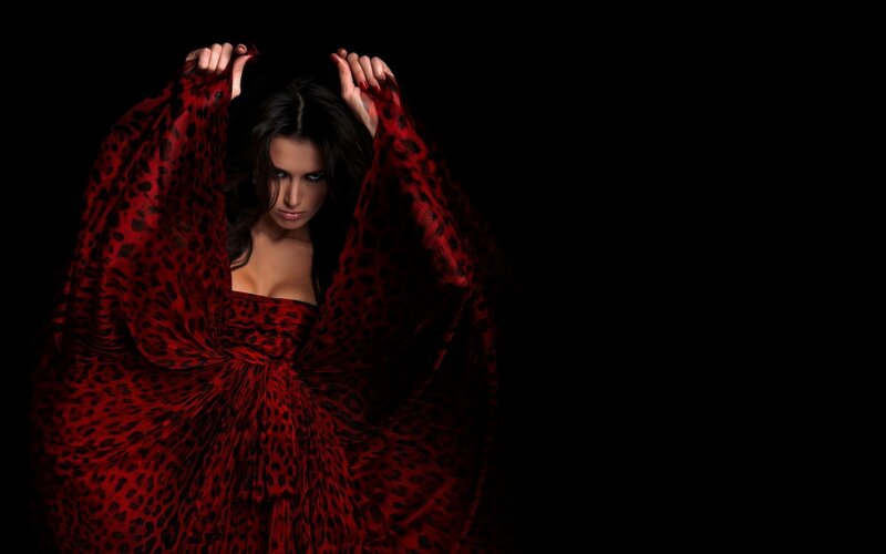 woman in red leopard dress
