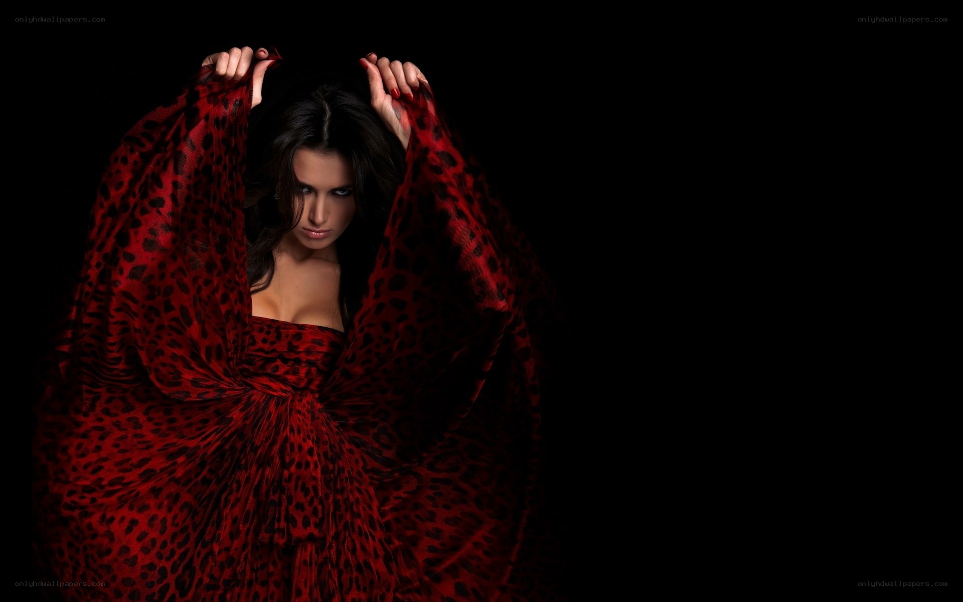 woman in red leopard dress