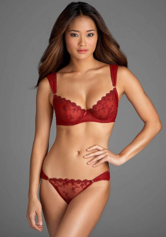 woman in red lingerie