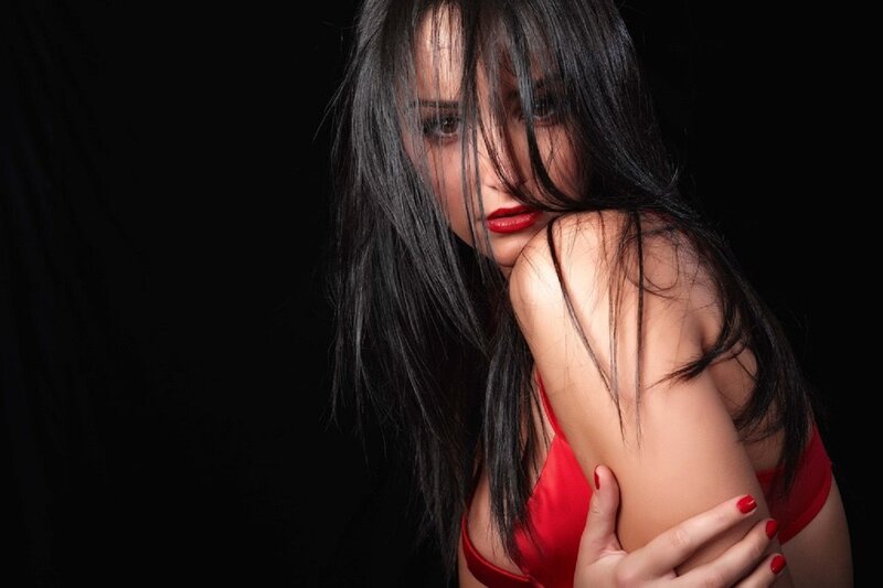 woman in red lingerie