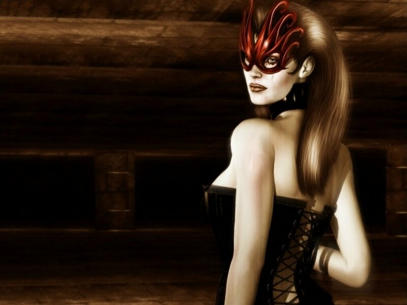 woman in red mask and corset