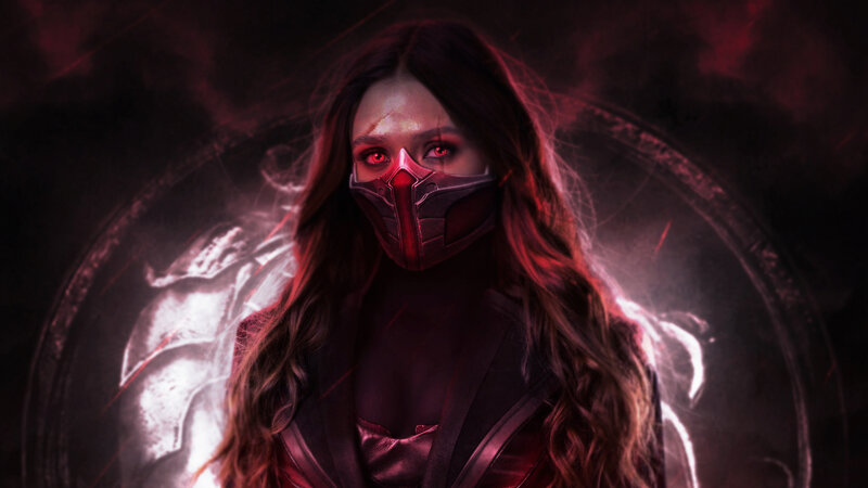 Woman in Red Mask — Black, Dramatic, Digital Art