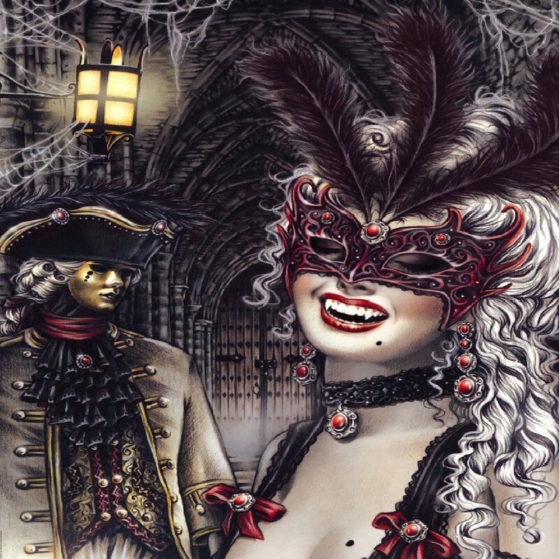 Woman in Red Mask — Black, Dramatic