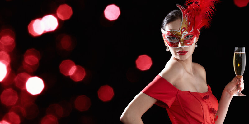 Woman in Red Mask — Dramatic, Night, Photograph
