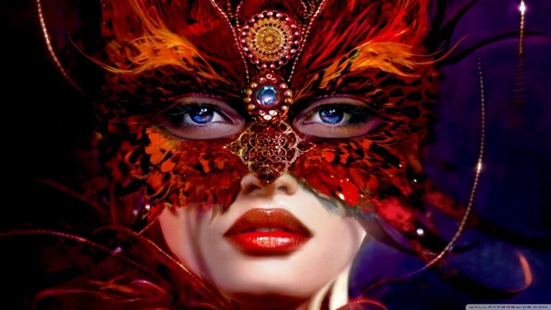 Woman in Red Mask — Dramatic, Night