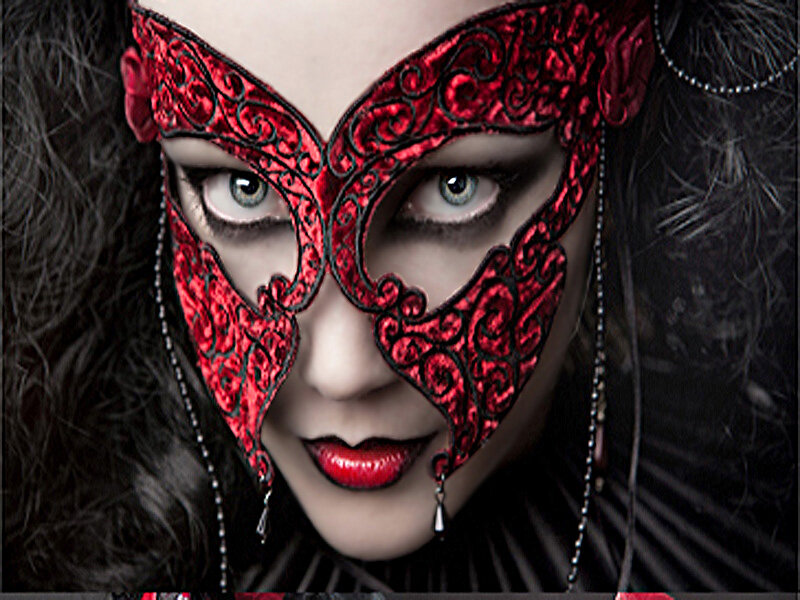 Woman in Red Mask — Dramatic, Photograph