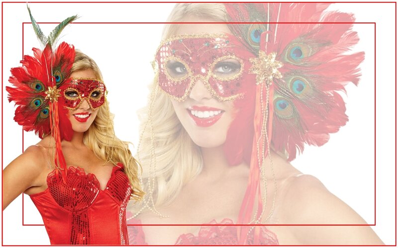 woman in red masquerade costume