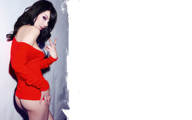 Woman in red off-shoulder top