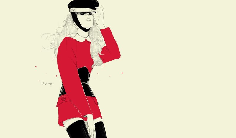 woman in red outfit
