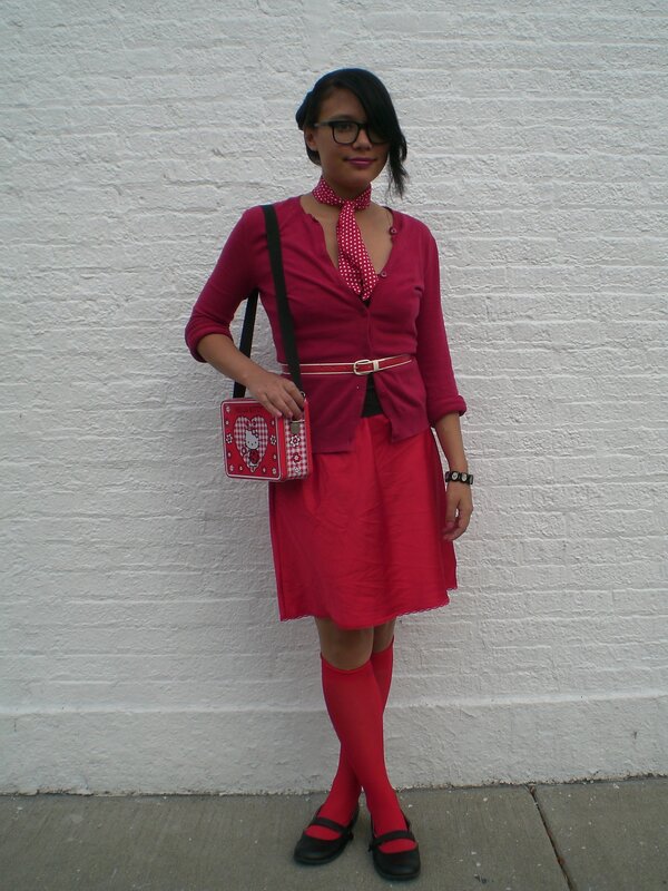 woman in red outfit