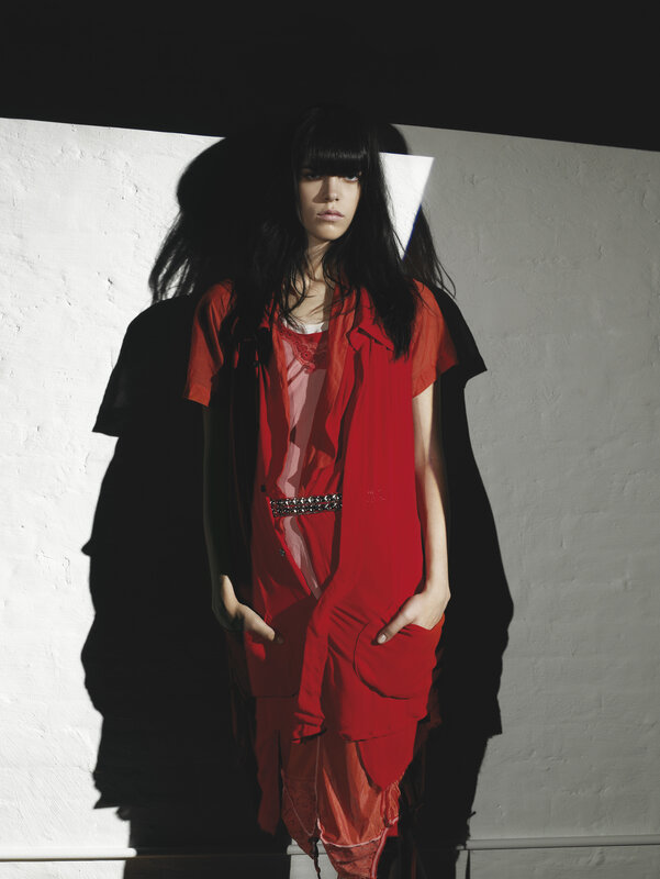 woman in red outfit