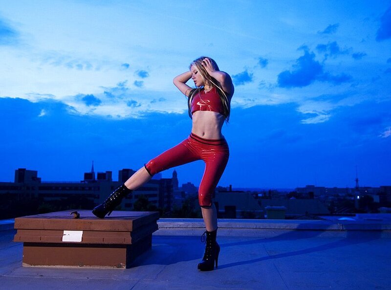 Woman in Red Outfit — Blue