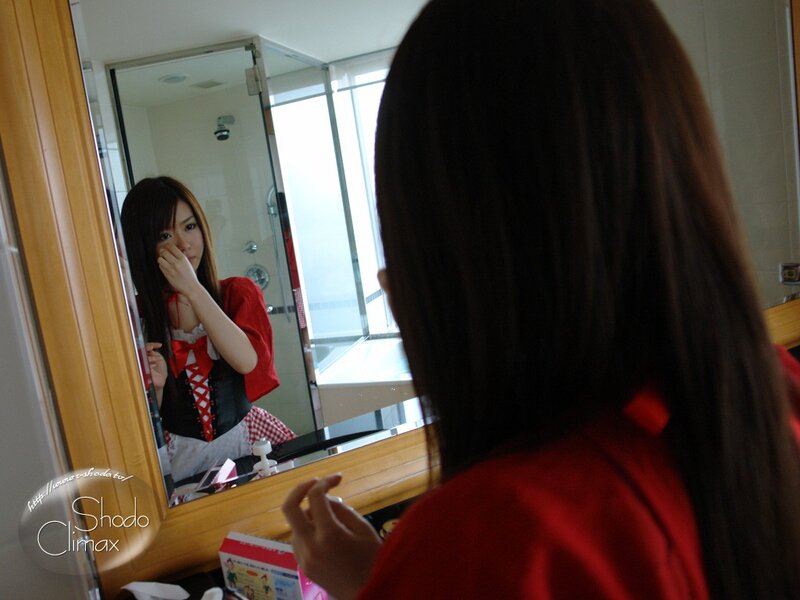 Woman in Red Outfit — Calm, Photograph, Mirror