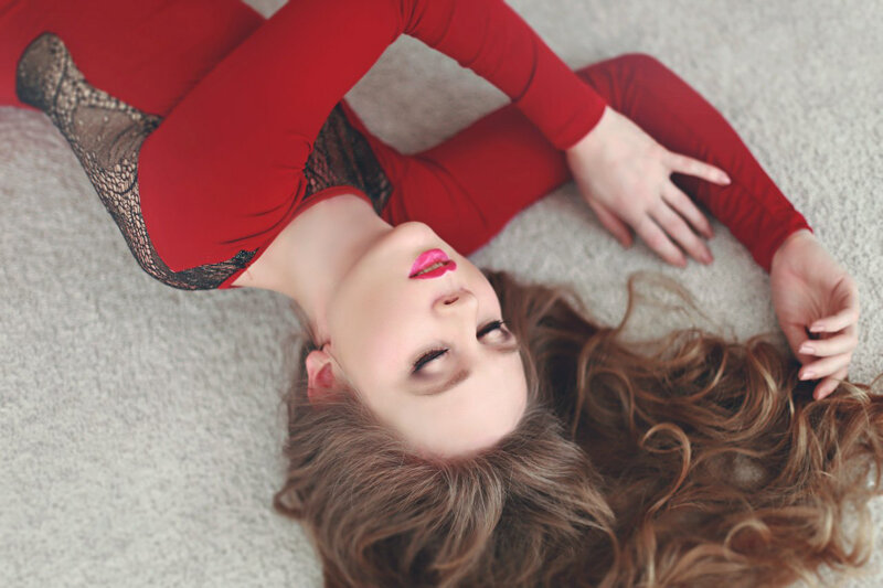 Woman in Red Outfit — Calm, Photograph