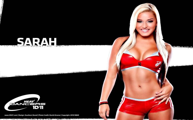 Woman in Red Outfit — Confident, Photograph, Cheerleader, Miami Heat Logo