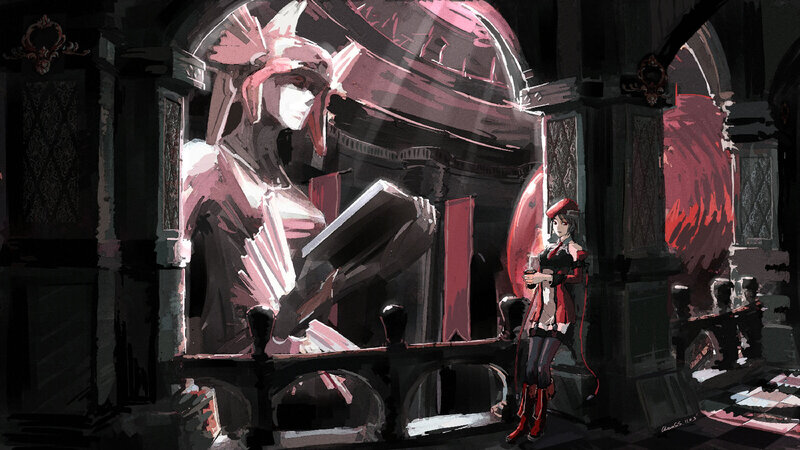 Woman in Red Outfit — Dramatic, Digital Art, Statue