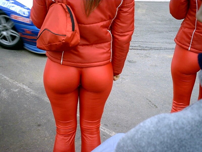 woman in red outfit from behind