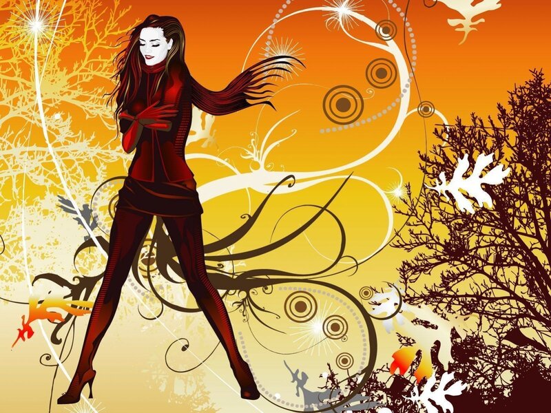 Woman in Red Outfit — Orange, Dramatic, Autumn