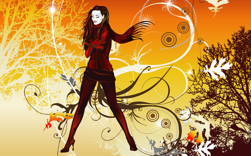 Woman in Red Outfit — Orange, Dramatic
