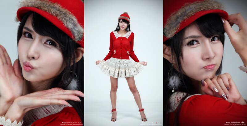Woman in Red Outfit — Playful, Photograph, Hat