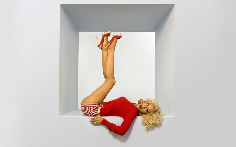 Woman in Red Outfit — Playful, Photograph