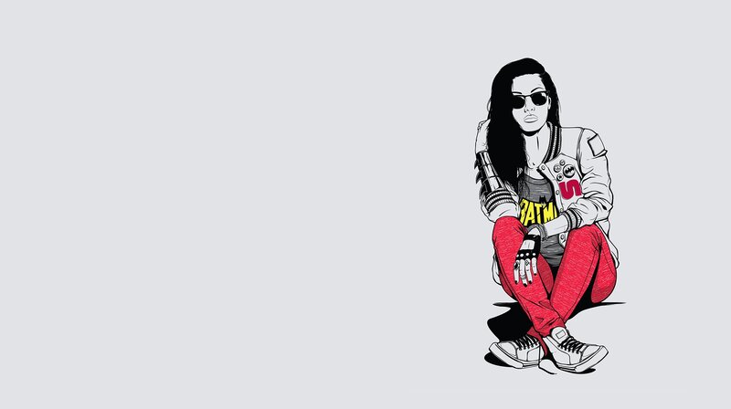 Woman in Red Pants — Gray