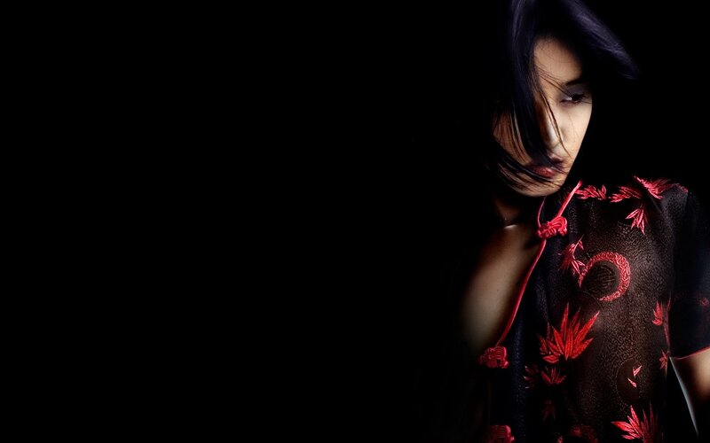 Woman in Red-patterned Dress