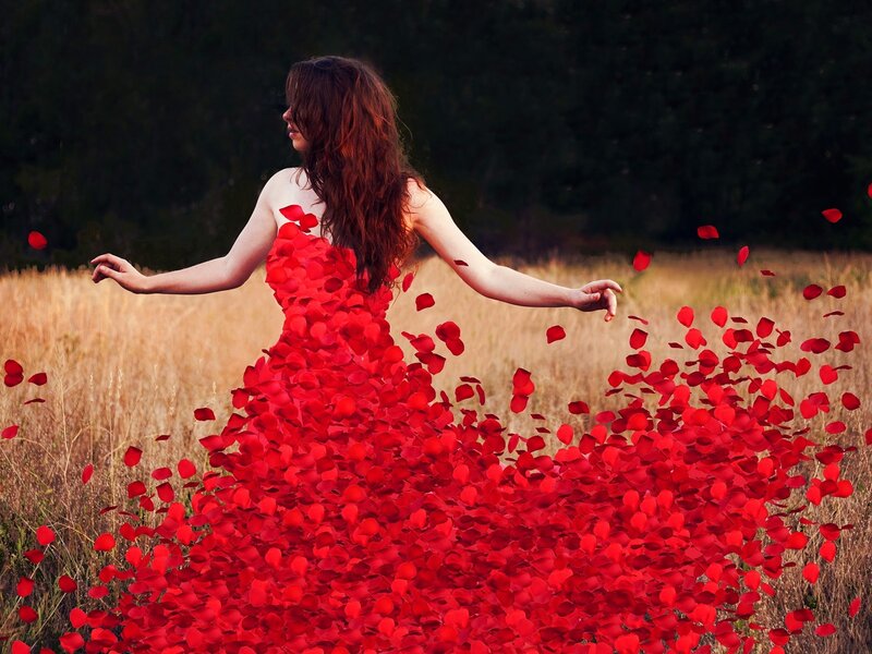 Woman in Red Petal Dress — Dramatic