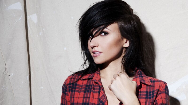 woman in red plaid shirt