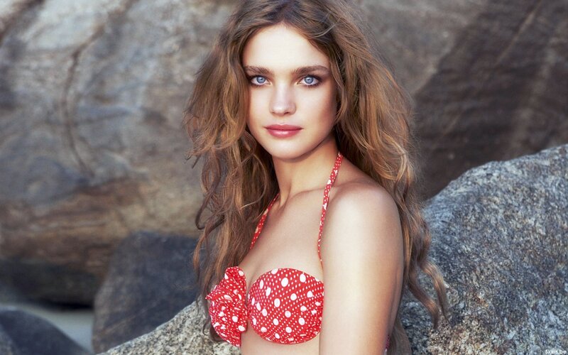 woman in red polka dot bikini
