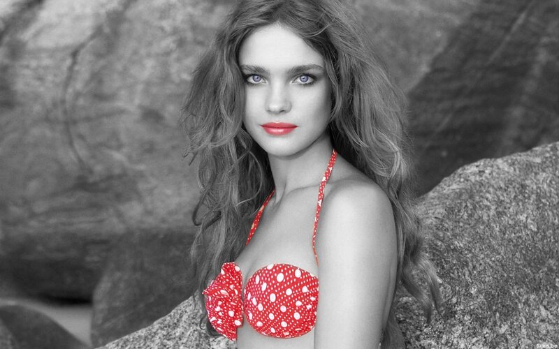 woman in red polka dot bikini